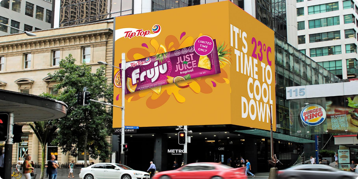 Fruju juice billboard featuring the weather