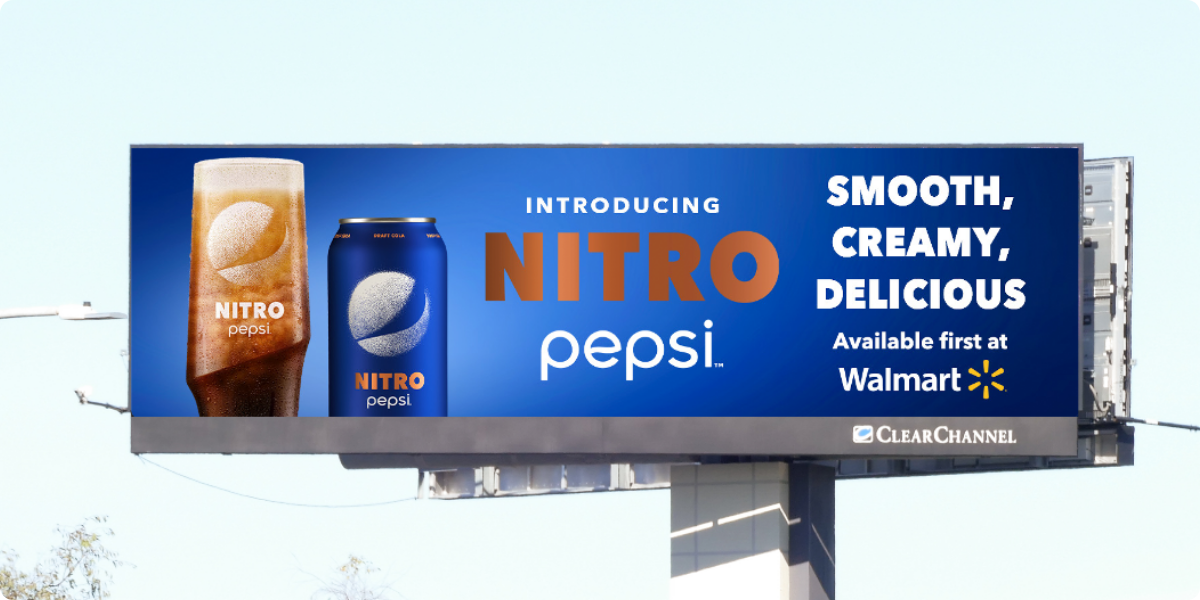 Pepsi Nitro billboard telling people that it is available at Walmart