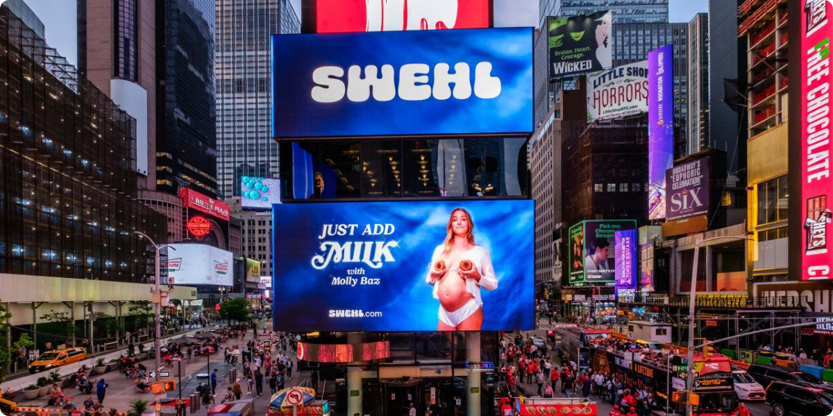 Swehl billboard with influencer Molly Baz in Times Square